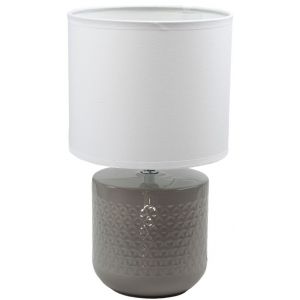Lampe a poser pied en ceramique taupe abat jour tissu blanc deco ananas