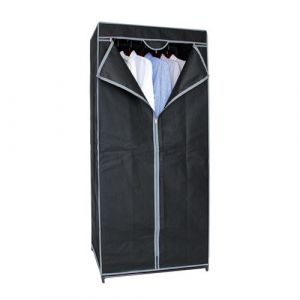 Armoire de rangement penderie dressing en toile coloris noir - Longueur 70 x Profondeur 45 x Hauteur 160 cm -JUANIO-