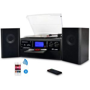 DIGITNOW! Platine Vinyle Bluetooth USB mp3 et Fonction Encodage Classique Lecteur CD avec CD Cassette Radio 33/45/78 RPM avec Deux Haut-parleurs externes