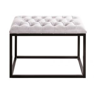 Tabouret en simili-cuir coloris gris et acier noir - Longueur 60 x Profondeur 40 x Hauteur 45 cm - PEGANE -