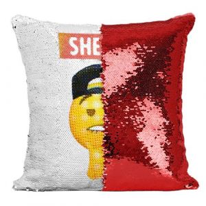Fabulous Housse de Coussin à Sequin - Paillettes Rouge Sheesh Emoji [40 x 40 cm]