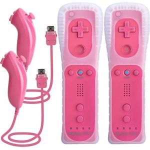 2x 2 en 1 Manette Wiimote Motion Plus intégré et Nunchunk QUMOX compatible pour Nintendo Wii et Wii U -QUMOX® Rose