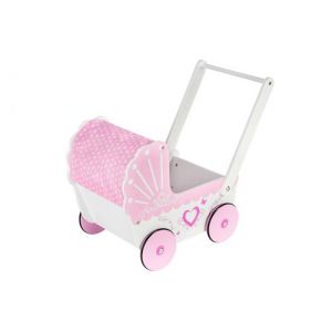 Mamabrum Landau Poussette pour Poupée en Bois pour Enfants - Poussoir 47 x 26,5 x 40 cm - Chariot Rose