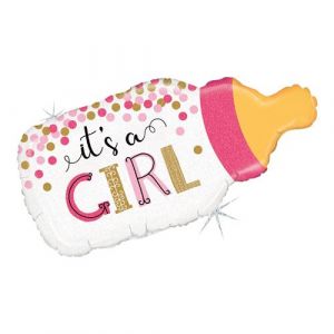 ballon aluminium biberon fille confetti 74x35cm - grabo 25135gh-p