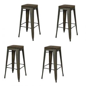 Urban Living - Lot de 4 Tabourets de bar vintage Liv - Gris industriel
