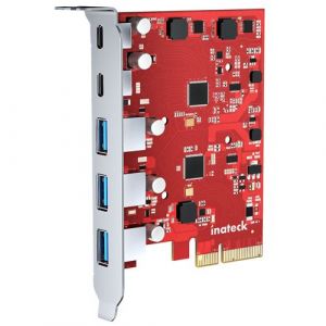 Inateck RedComets U21, Carte PCIe à USB 3,2 Gen 2 avec 20 Gbps Largeur de Bande, 3 Ports USB Type-A et 2 Ports Type-C, Rouge