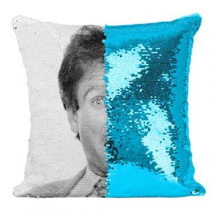 Fabulous Housse de Coussin &agrave; Sequin - Paillettes Turquoise Robin Williams Portrait Comedie [40 x 40 cm]