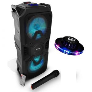 Enceinte Mobile autonome High Power LED RVB 400W USB/BT/SD/FM + Micro sans fil - Pickering CX6 + Jeu UFO Ovni