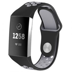 Bracelet sport en silicone bicolor pour Fitbit Charge3 / Charge4 - Noir&Gris (Taille L)