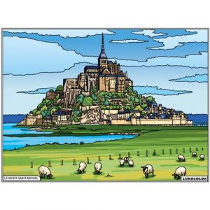 Coloriage - Mont Saint-Michel - Tableau &agrave; colorier - Avec contours velours noir - D&egrave;s 3 ans