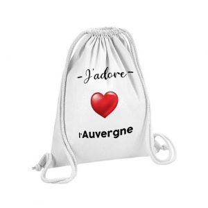 Fabulous Sac de Gym en Coton Blanc J'adore L'Auvergne Region Clermont Ferrand 12 Litres