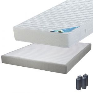 MALDIVES - Pack Matelas 140x190 + Sommier Tapissier Démontable 2x20 Lattes Lin + Pieds Anthracites 15cm - Altobuy