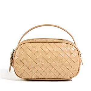 Cuir véritable tricoté double zip Sling Sac bandoulière jaune