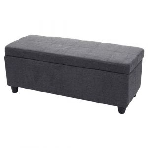 Coffre de rangement Kriens, banc, tissu/textile, 45x114x45cm gris fonc&eacute;