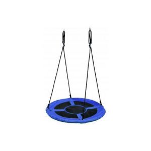 Balancoire ronde nid d'oiseau 100cm bleu - cadre acier  tissu pe  hauteur reglable 160cm max  charge 100kg max - enfant  adulte - agres portique