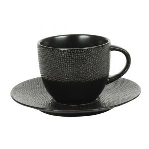 Tasse à thé et sous-tasse Vésuvio noir 22 cl (lot de 6) - Table Passion - Noir - Grès
