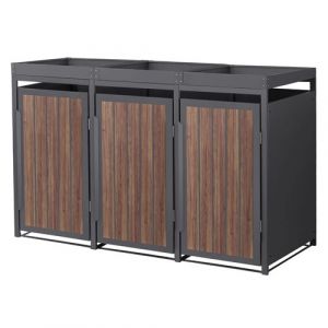 ML-Design Abri Cache 3 Poubelles 196x80x124cm 240L, Anthracite Aspect Bois Fonc&eacute; en Acier,
