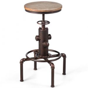 tabouret de bar giantex au style industriel vintage 45cm ×45cm ×60cm-75cm hauteur réglable avec repose-pied et siège rond à 360° charge max 150kg