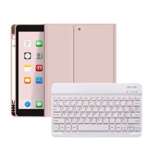 &Eacute;tui HSMY en Silicone avec Clavier Fran&ccedil;ais AZERTY Bluetooth pour iPad 10.2 - Rose&Blanc
