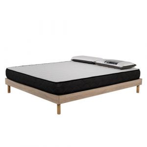 AB Matelas - Ensemble Matelas mousse Memory - 140x190cm et 2 Oreillers 70x40 - Sommier kit couleur chêne