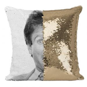 Fabulous Coussin avec Housse Sequin - Paillettes Dor&eacute; Robin Williams Portrait Comedie [40 x 40 cm]
