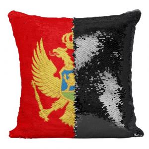 Fabulous Coussin avec Housse Sequin - Paillettes Noir Drapeau Montenegro [40 x 40 cm]
