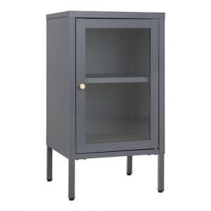Meuble d'appoint  1 Porte Vitr&eacute;e en M&eacute;tal Laqu&eacute; Gris Fonc&eacute; - HUGO - ALTOBUY