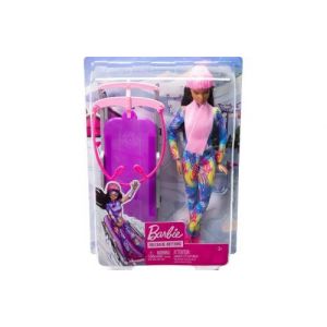 Coffret pour barbie : luge + 1 poup&eacute;e + 1 accessoire - poup&eacute;e mannequin shopping - set jouet fille + 1 carte