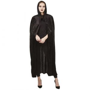 Belle cape noire avec capuche Velours 140 cm REF/16211 Homme/Femme, th&egrave;me vampire, sorcier et sorci&egrave;re - ptit clown