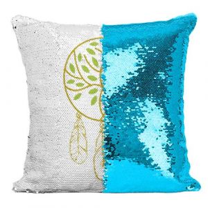 Fabulous Coussin avec Housse Sequin - Paillettes Turquoise Arbre Nature Dreamcatcher [40 x 40 cm]