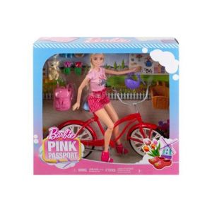 Coffret barbie : v&eacute;lo glam + poup&eacute;e mannequin + chien + 9 accessoires - set bicyclette et 1 carte tigre - jouet fille