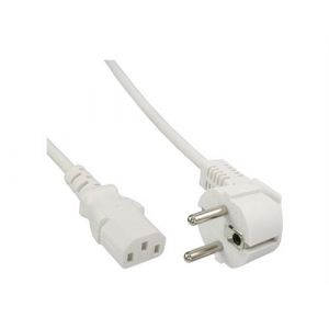InLine - Câble d'alimentation - power CEE 7/7 (M) pour power IEC 60320 C13 - 3 m - connecteur à 90 ° - blanc