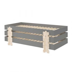 STAPEL - Lot de 3 Lits Empilables 90x200cm Gris Puzzle - Altobuy