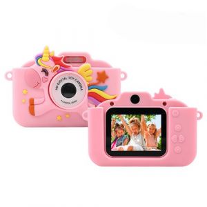 Appareil photo numérique pour enfants, miniature, avec motif de poney, sans carte SD, couleur rose
