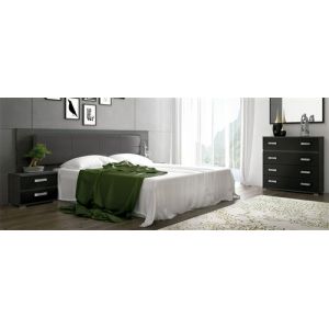 Ensemble tete de lit + 2 table de chevets + commode coloris chene Cendre, graphite -PEGANE-