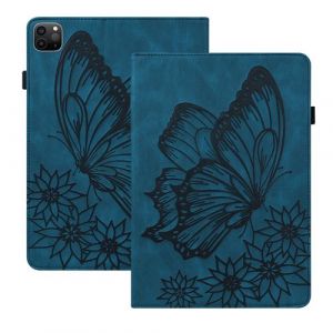 Coque pour iPad Pro 13 Pouces M5/M4 (2025/2024), Papillon en Relief Etui en Cuir PU Flip Portefeuille Porte-Stylo Tablette Housse de Protection ZURSANA Bleu
