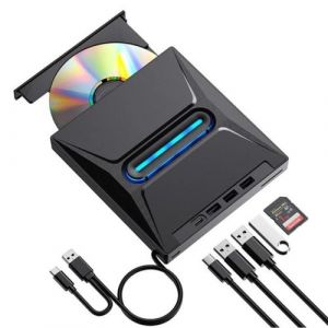 LINFE Lecteur de DVD Blu-ray externe USB-C & USB 3.0, graveur de CD/DVD avec lecteur de carte SD & hub USB, avec Windows, Linux, macOS, portable&Plug-and-Play
