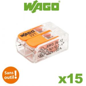 Wago - Blister de 15 bornes de connexion automatique S221 2 entrées WAGO