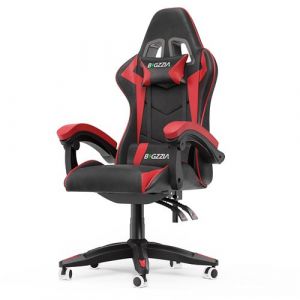 Chaise gaming BIGZZIA- Fauteuil de bureau Réglable Pivotant - avec coussin et dossier inclinable - Rouge