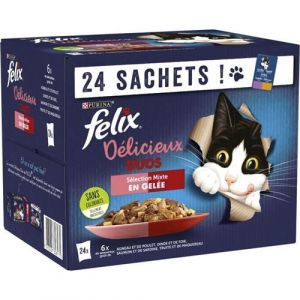 FELIX Tendres Effiles en Gelee Delicieux Duos Viandes Poissons - 24 x 85 g - Sachets fraicheur pour chat adulte
