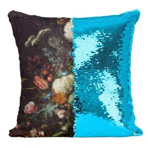 Fabulous Coussin avec Housse Sequin - Paillettes Turquoise Jan Davidszoon de Heem Vase Fleurs [40 x 40 cm]