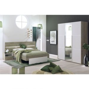 NINO LIGHT - Lit 140x190cm avec Leds et Chevets à Poser + Armoire 3P - Altobuy
