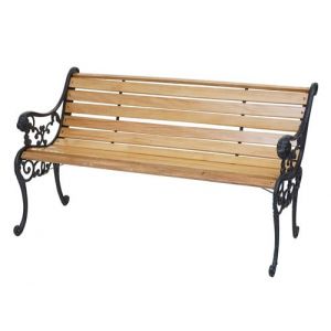 Banc de jardin MENDLER HWC-F98, banc en bois, fonte, 3 places, 160cm, 22kg marron clair