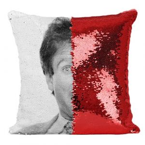 Fabulous Housse de Coussin &agrave; Sequin - Paillettes Rouge Robin Williams Portrait Comedie [40 x 40 cm]