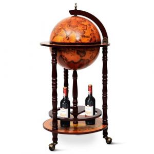 bar globe giantex terrestre vintage mappemonde en bois d'eucalyptus porte-bouteilles 16e siècle