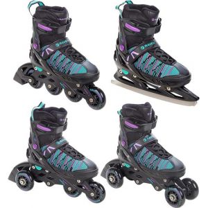 Roller en ligne Cande du 31 au 35 + patin à roulette + patin à glace + triskate Adulte Enfant Mixte taille ajustable Raven