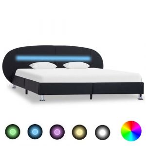 vidaXL Cadre de Lit avec LED Lit Rembourr&eacute; Lit Double Lit Adulte Lit Coffre Sommier &agrave; Lattes Chambre &agrave; Coucher Maison Noir Similicuir 180x200 cm 285431