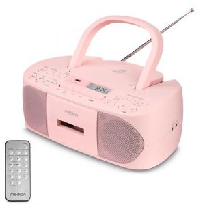 Lecteur Radio CD/Cassette Portable – MEDION MD43429 – 2x3W RMS – Télécommande – 40 présélections – Rose
