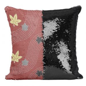 Fabulous Coussin avec Housse Sequin - Paillettes Noir Feuille d'erable Motif Japonais Rouge [40 x 40 cm]
