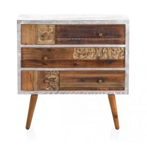 Commode en panneaux MDF plaqué en sapin coloris blanc - Longueur 80 x Hauteur 81 x Largeur 36 cm